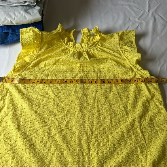 Yellow Cap Sleeve Blouse with Ruffled Mandarin Collar - Picture 7 of 8